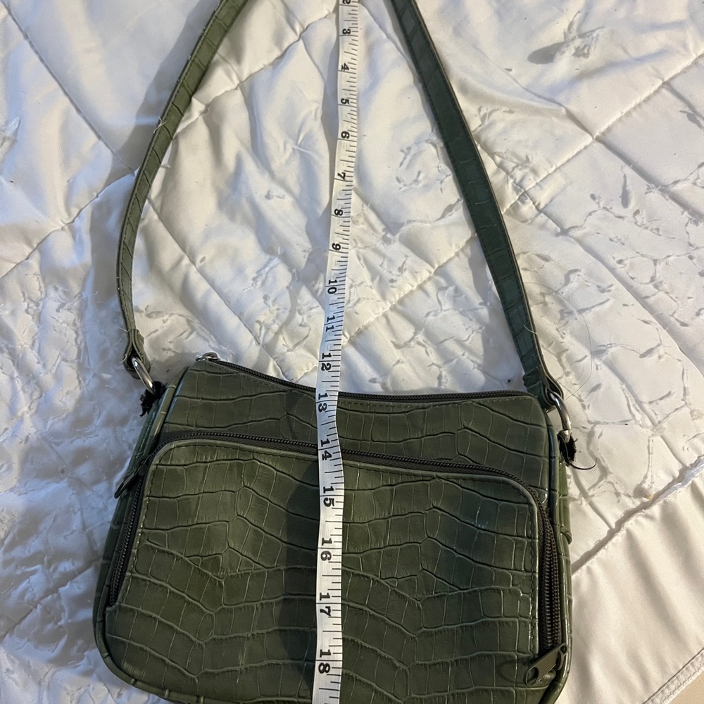 Green Crocodile Embossed Shoulder Bag